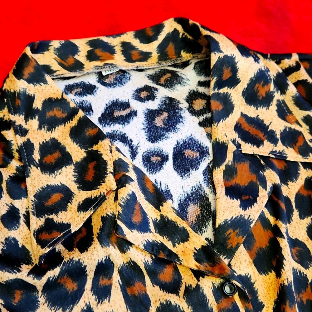 Skirt set Two-piece suit button-down blouse animal leopard cheetah print